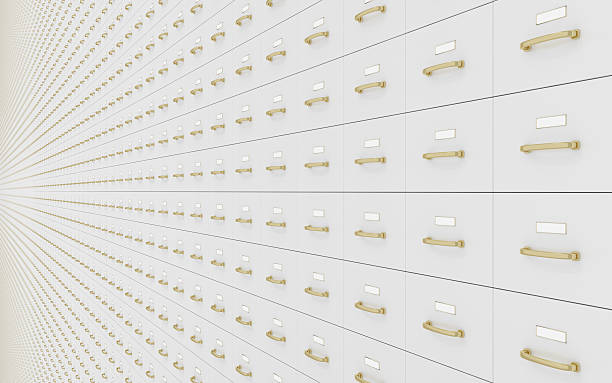 Wall of filing cabinets stock photo