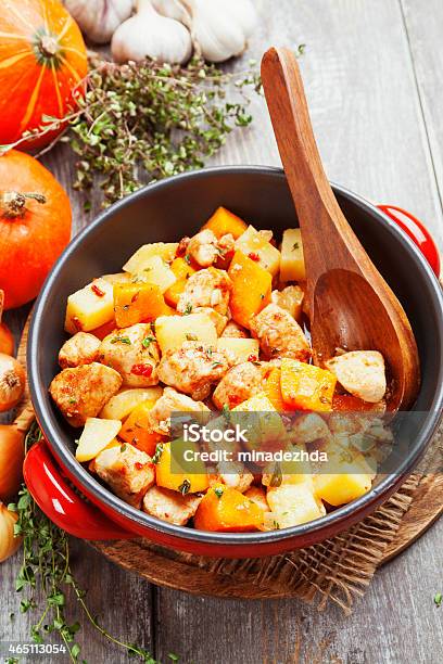 Chicken Stew With Pumpkin Potatoes And Spices Stock Photo - Download Image Now - 2015, Baked, Baking