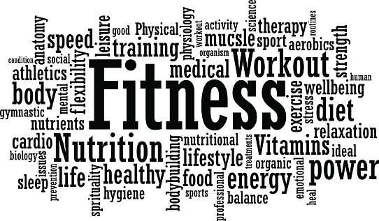 Fitness exercise training tag cloud vector illustration
