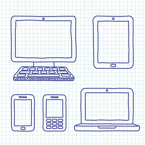 Vector illustration of Various types of digital devices drawn