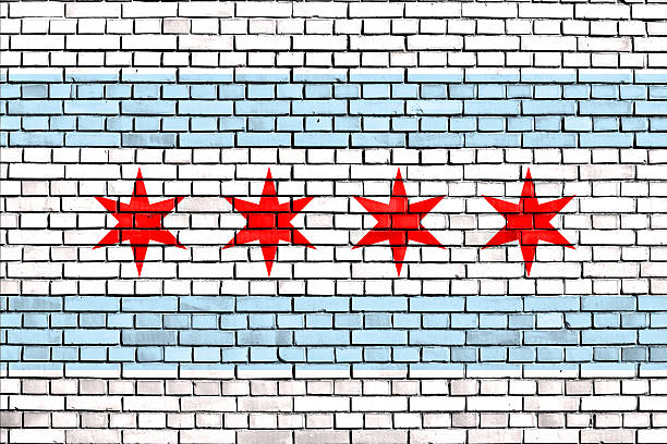 flag of Chicago painted on brick wall