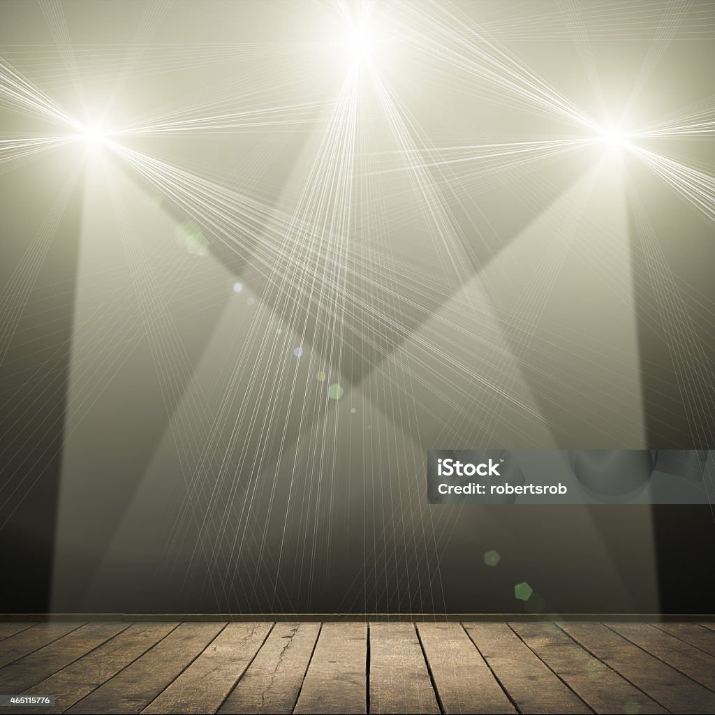 spotlight ilustration of concert spot lighting over dark background and wood floor 2015 Stock Photo