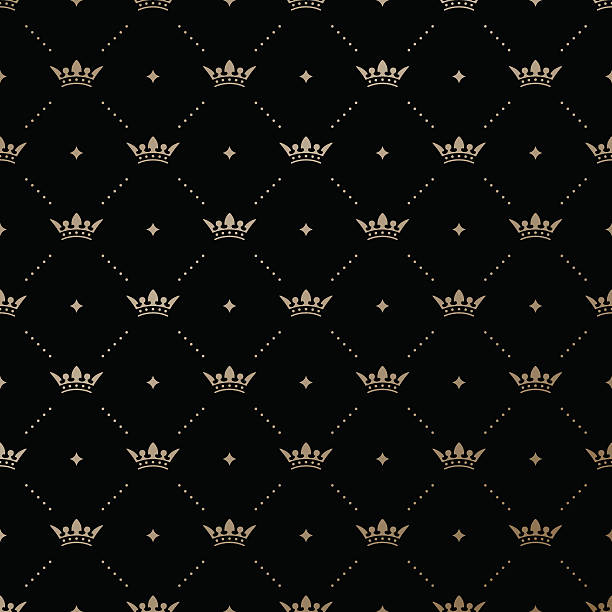 illustrazioni stock, clip art, cartoni animati e icone di tendenza di seamless pattern di vettoriale con corone d'oro con letto king size - crown nobility ornate illustration and painting