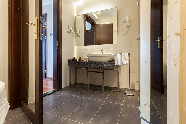 istock Sink and mirror in modern bathroom 465116298