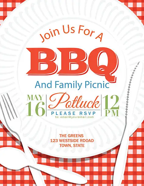 Vector illustration of Family Reunion BBQ Paper Plate Invitation Template Red