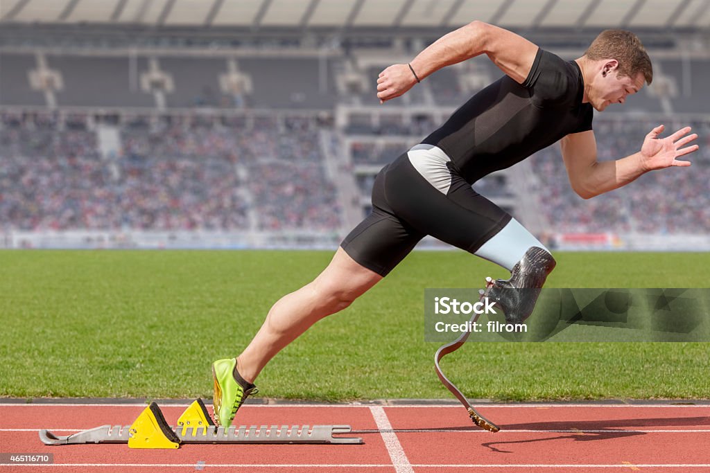 Barrierefreie sprinter start block - Lizenzfrei Sportler mit Behinderung Stock-Foto