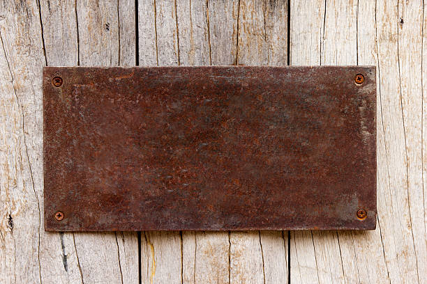 istock Metal have rust decorative plate on wood 465120213