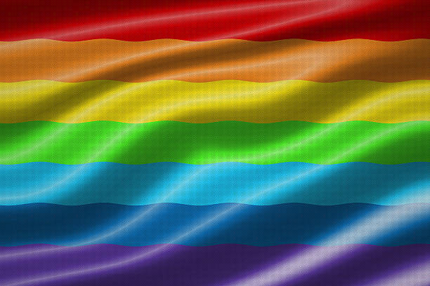 レインボー手を振るフラグ - symbols of peace flag gay pride flag banner ストックフォトと画像