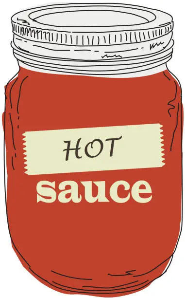 Vector illustration of Hot sauce themed mason canning jar hand drawn