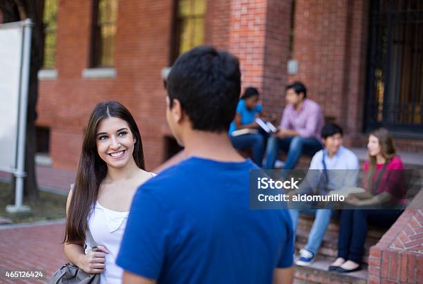 Happy College Students Talking Stock Photo - Download Image Now - 18-19 Years, 20-24 Years, 2015