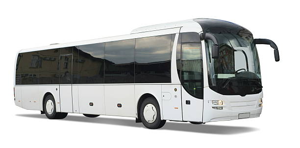 ホワイトのコーチバス絶縁 - bus coach bus tour bus isolated ストックフォトと画像