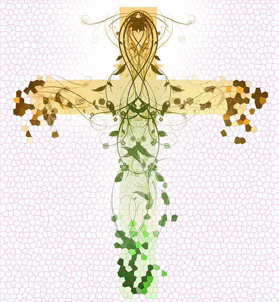 ilustrações, clipart, desenhos animados e ícones de verde floral cross - praise the lord