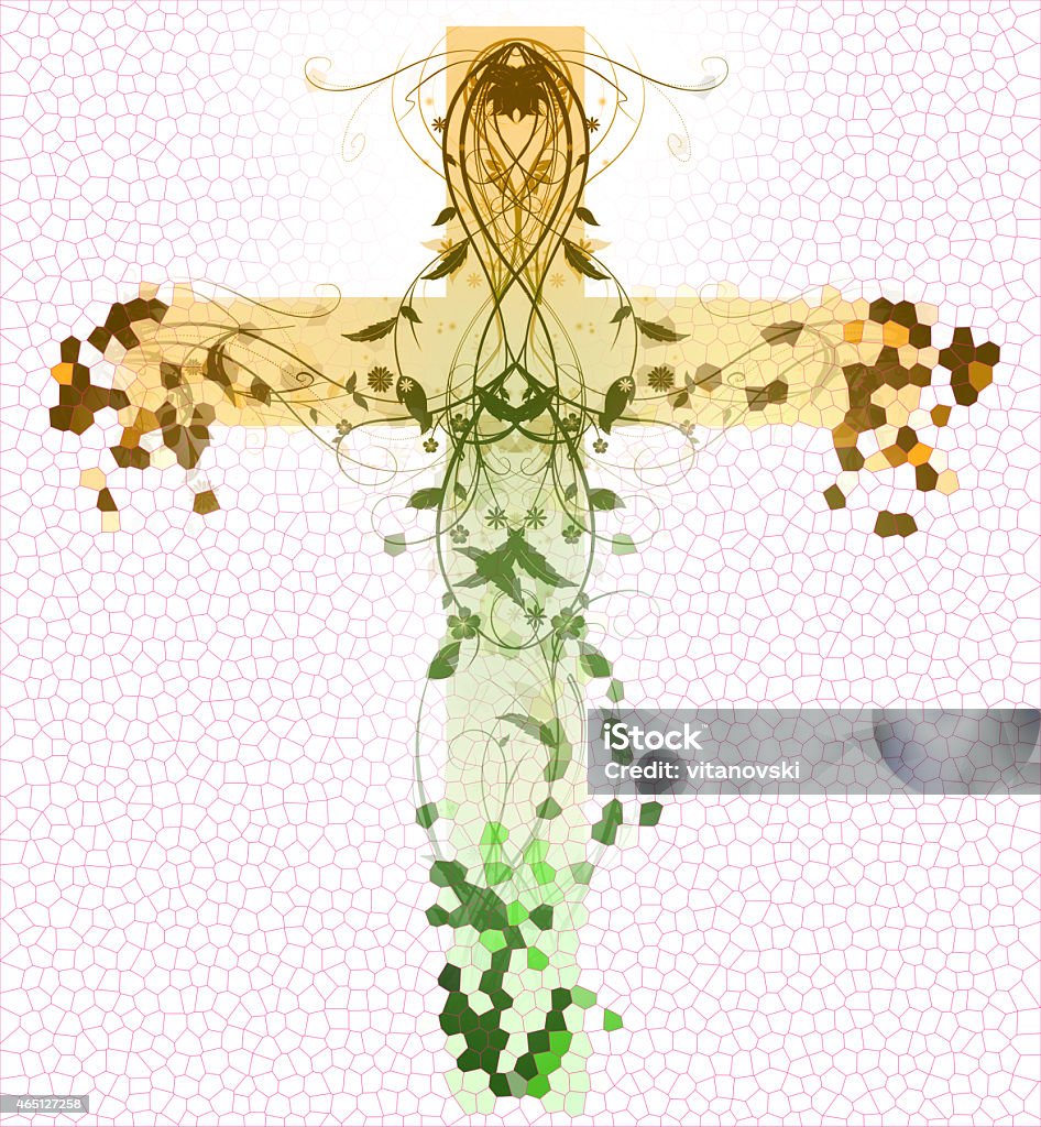 Green Floral Cross Green Floral Cross made with bevel and  emboss effect Praying stock illustration