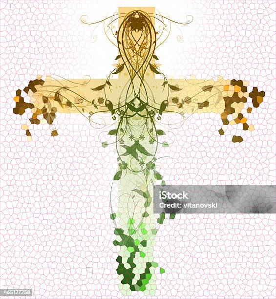 Green Floral Cross Stock Illustration - Download Image Now - Praying, 2015, Angle