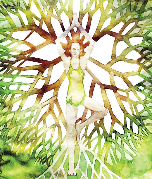 дерево поза йоги из - tree watercolor painting leaf zen like stock illustrations
