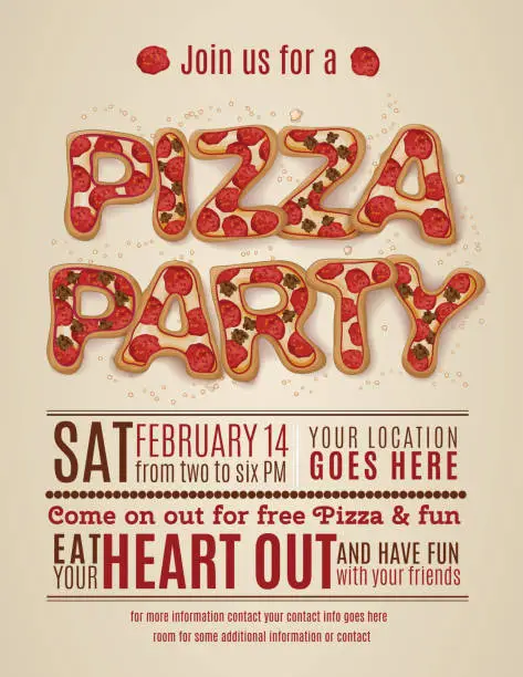 Vector illustration of vector pizza party flyer invitation template design
