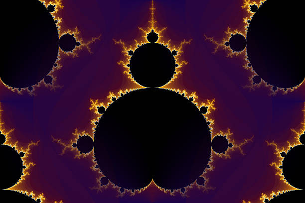 Mandelbrot fractal in the colors of purple golden yellow blue.