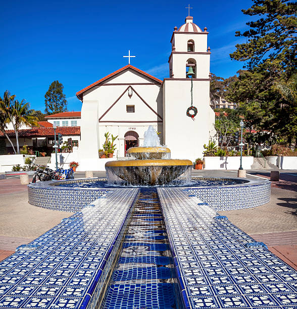 View of the historic Spanish Colonial era Mission San Buenaventura in Ventura, California.
