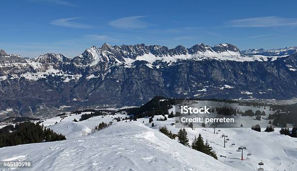 Ski Area Flumserberg And Churfirsten Stock Photo - Download Image Now - 2015, Beauty In Nature, Blue