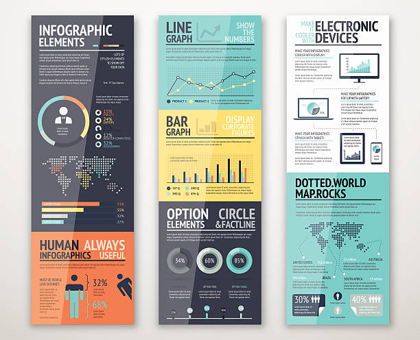 Infographic templates in well arranged order ready for use Infographic templates in well arranged order ready for use. Vector graphic and elements to create your own graphics for web design, fllyer, corporate brochure etc. demographics infographics stock illustrations
