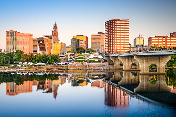 Hartford City Skyline Hartford, Connecticut, USA downtown city skyline on the river. connecticut stock pictures, royalty-free photos & images