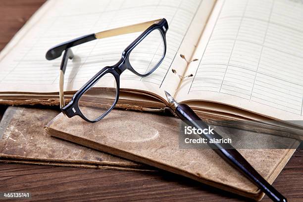 Stilllife With Old Writingbooks A Nib Stock Photo - Download Image Now - Abstract, Accessibility, Ancient