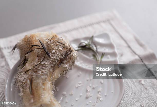 Cooked On Steam Grenadier Fish With Sea Salt Stock Photo - Download Image Now - 2015, Blue, Cafe