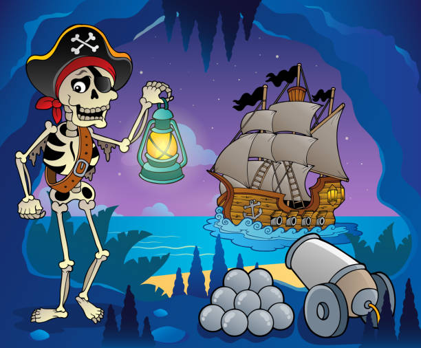 illustrations, cliparts, dessins animés et icônes de pirates cove thème image 6 - nautical vessel cannon coastline crane
