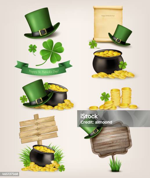 Set Of St Patricks Day Related Icons Vector Stock Illustration - Download Image Now - 2015, Celebration, Clover
