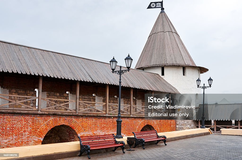 Tower of Kremlin in Kazan Kazan, Tatarstan, Russia - July 9, 2013: View of Kremlin white tower in Kazan city, old ancient architecture, military protective red brick wall. Built in 1555. 15th Century Style Stock Photo