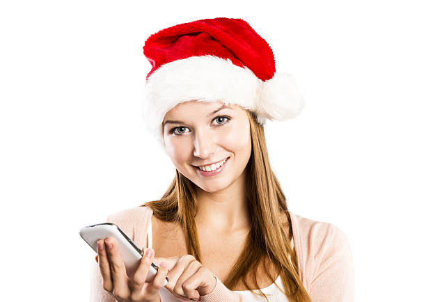 istock Beautiful woman with christmas hat 465138767