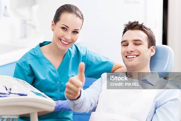 Man Giving Thumbs Up At Dentist Office Stock Photo - Download Image Now - Patient, Dentist, Dental Health