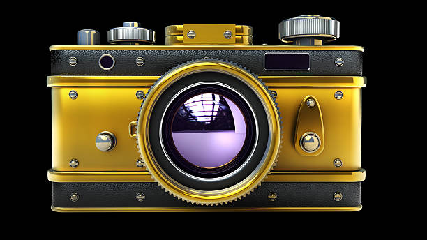 vintage zlatá fotografická kamera. 3d vykreslení s vysokým rozlišením - jednorázovým fotky - stock snímky, obrázky a fotky