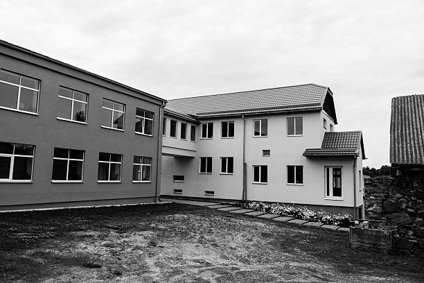 istock country side buildings - monochrome 465140976