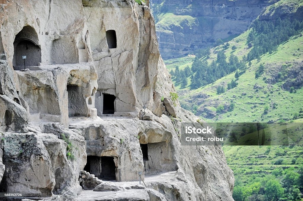 Vardzia cave city in summer Detail with Vardzia ancient cave city on a summer day. Vardzia is one of the main landmarks in Georgia. 2015 Stock Photo