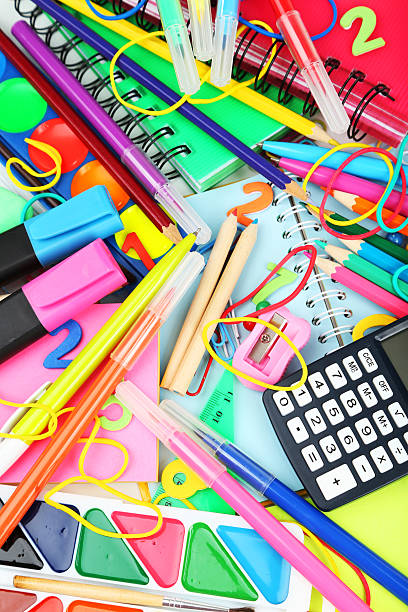istock Full background of school supplies 465142754