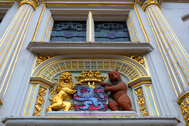 Colorful closeup of coat of arms of Bruges