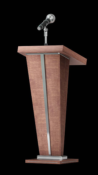 wooden tribune with microphone. High resolution 3d rende wooden tribune with microphone. High resolution 3d render tribune tower stock pictures, royalty-free photos & images