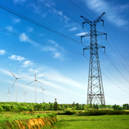 high voltage post.High-voltage tower sky background.