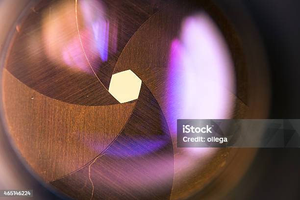 Camera Diaphragm Aperture With Flare And Reflection On Lens Stock Photo - Download Image Now