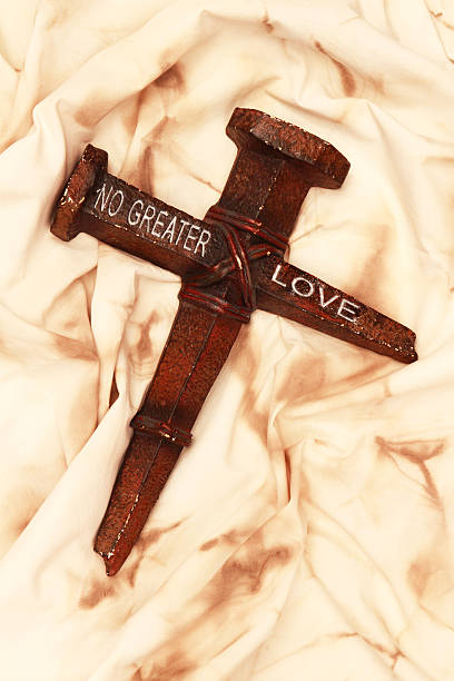 istock Religious: Cross of rusty Nails with no greater love 465146238