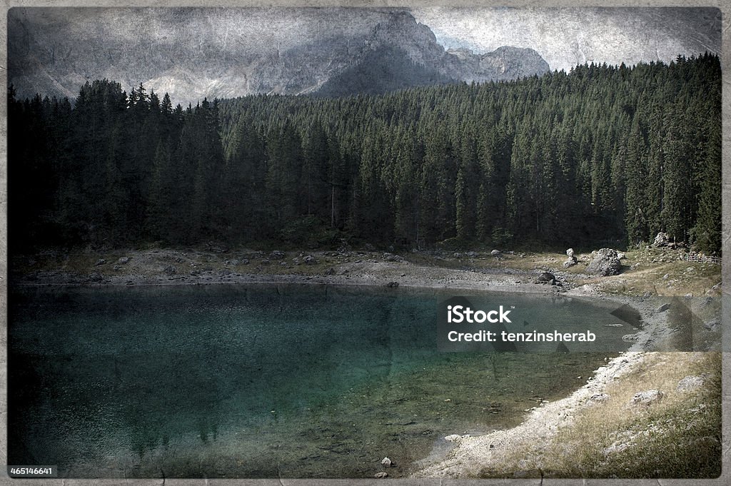 Lago de Carezza alpino en los alpes dolomíticos las montañas - Foto de stock de Abeto libre de derechos