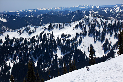 Distant winter view of  ski slopes Beaver Creek ski resort, Colorado.