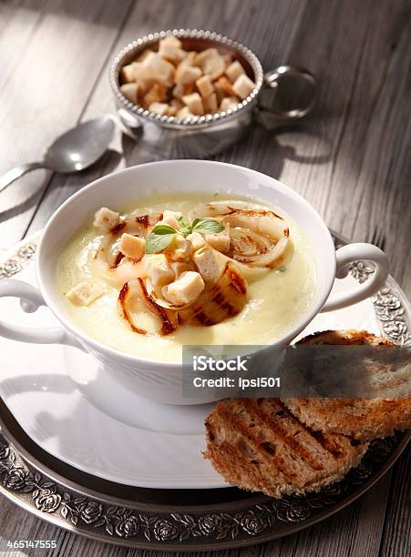 Onion Soup Stock Photo - Download Image Now - Onion Soup, Cream - Dairy Product, Toasted Bread