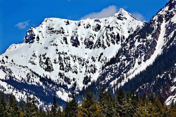 istock Snowy Mount Chikamin Peak in April Snoqualme Pass Washington 465147640