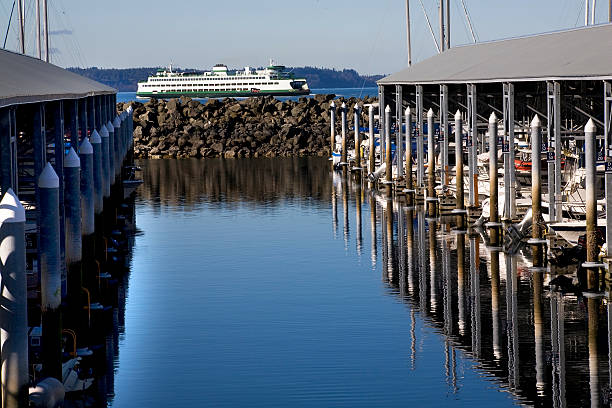 Marina Ferry Boat Reflections Edmonds Washington