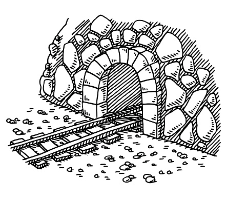 Hand-drawn vector drawing of a Railway Tunnel Entrance. Black-and-White sketch on a transparent background (.eps-file). Included files are EPS (v10) and Hi-Res JPG.