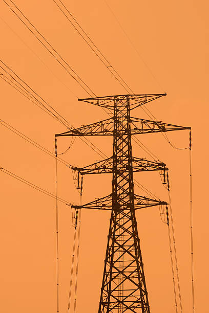 istock Steel lattice framework electricity pylon with high voltage dist 465149074