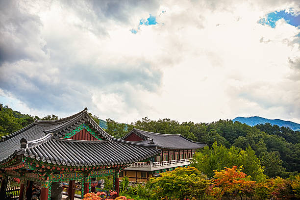 istock Buddhist monks temple in mountains in Korea 465149250