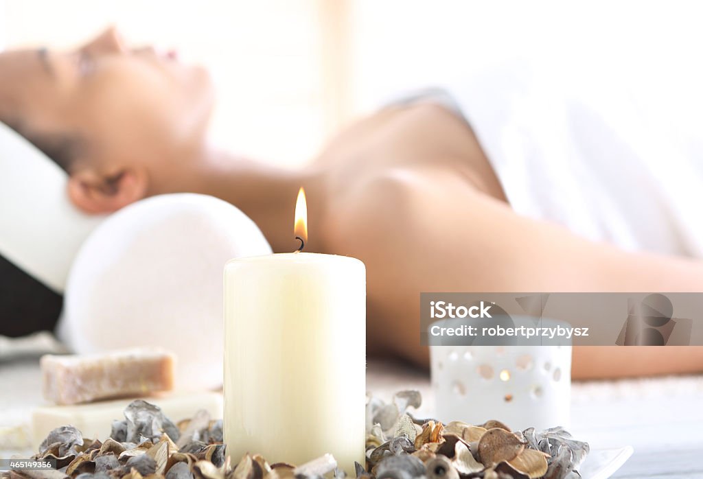 Aromatherapy, relaxation in the wellness clinic Woman relaxing in the spa, relaxation and meditation Scented Stock Photo